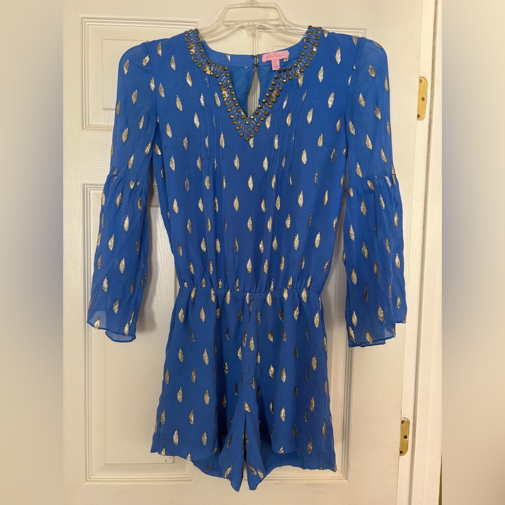 Lilly Pulitzer Royal Blue Embellished Gold-Accent Romper